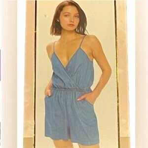 Ci Sono Los Angeles Chambray Short Romper Jumpsuit  M Blue #144i